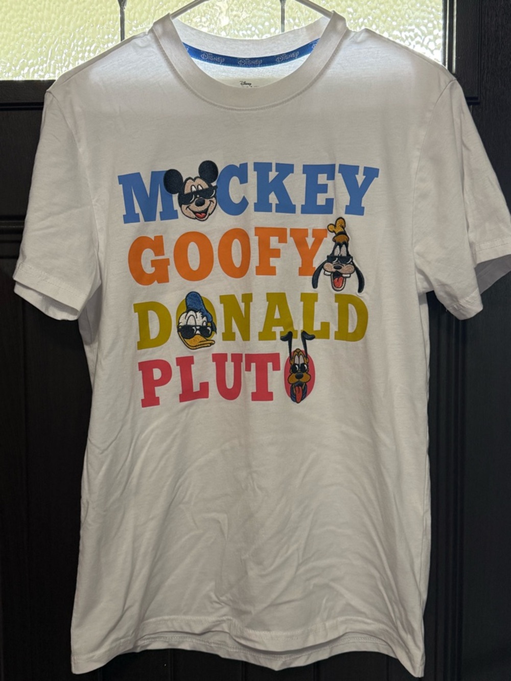 Disney White Tee with Multicolor Mickey, Goofy, Donald & Pluto Graphics
